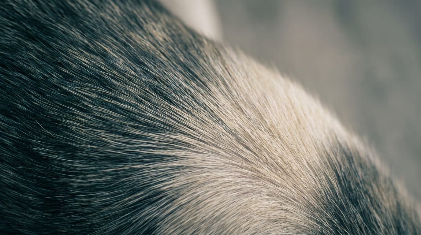 Close detail of a dog's coat across the shoulder.