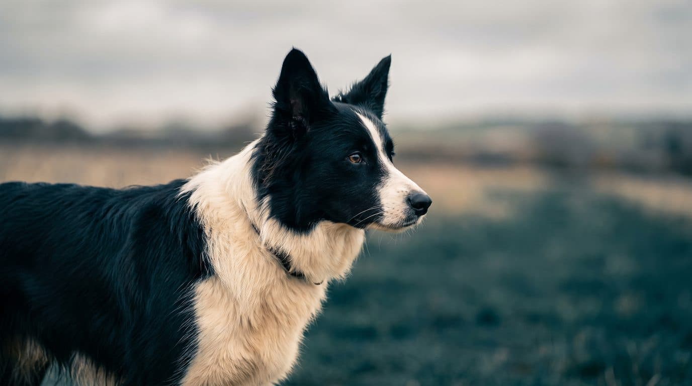 A Border Collie photographed in profile.